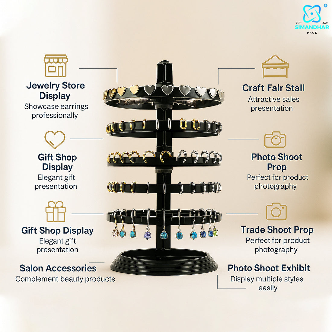 Rotating Round Plastic Stand for Earrings & Studs