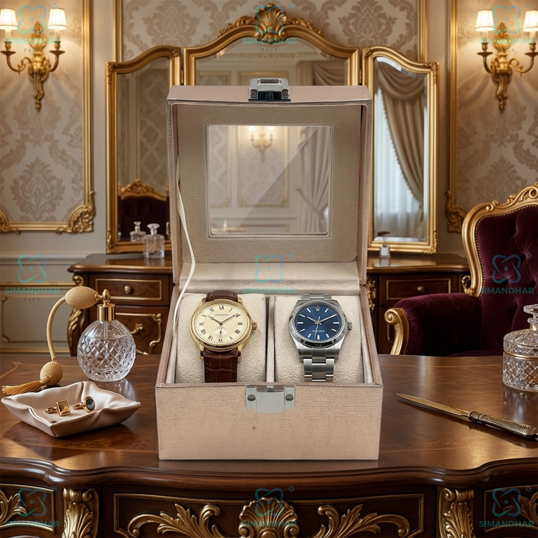 Premium Velvet Watch Storage Box with 2 Compartments – Leather Watch Display Case (Copy)