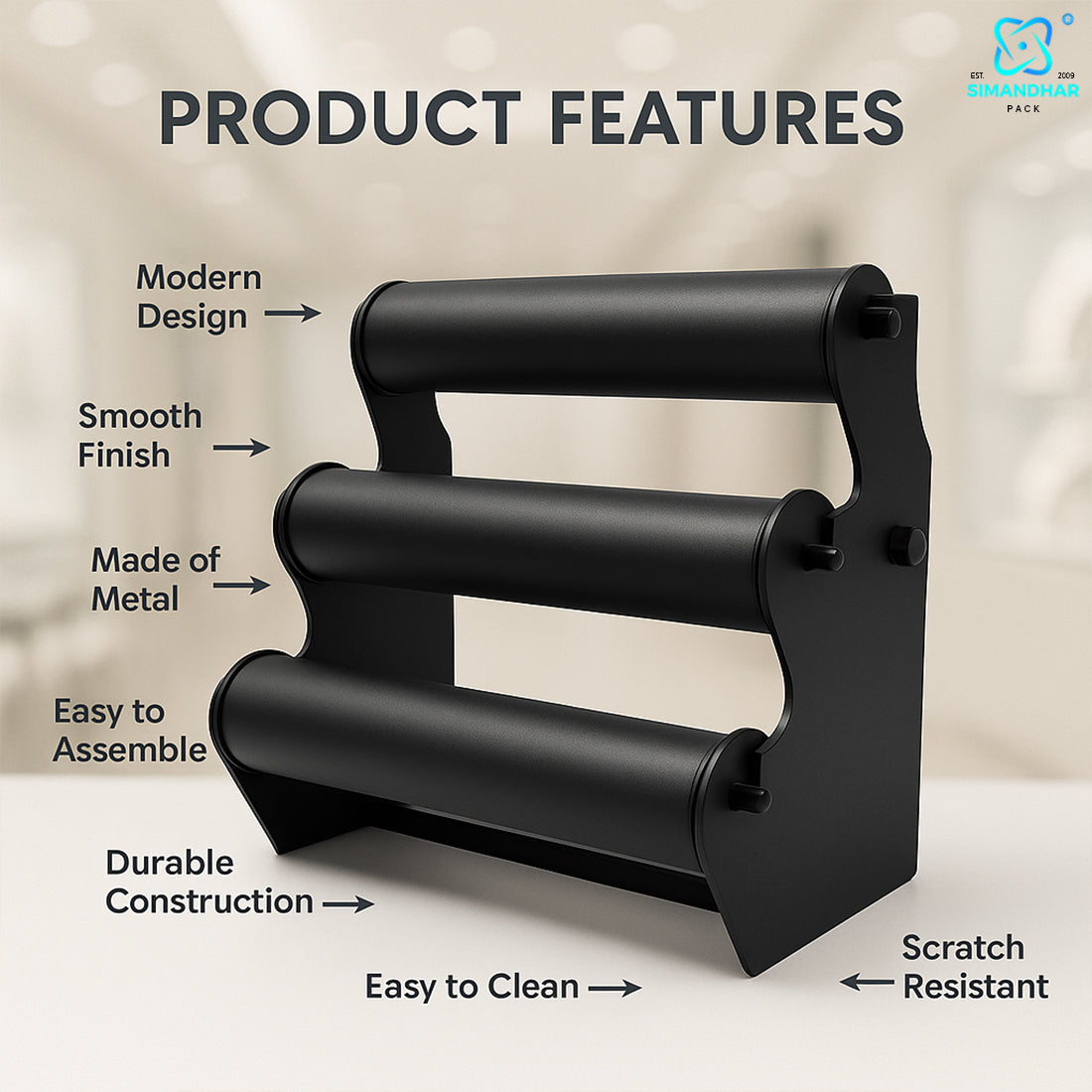 Black Plastic 3 Roll Jewelry Bangle Display Stand Holder For Jewelry Storage And Jewelry Shop