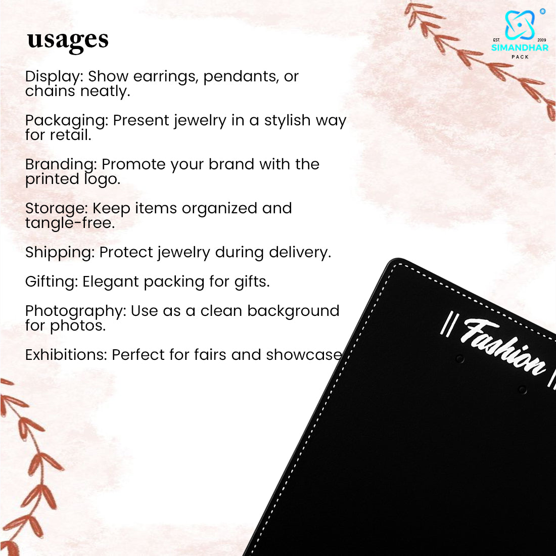 Fashion Jewellery Set Card in Black for Elegant Packaging