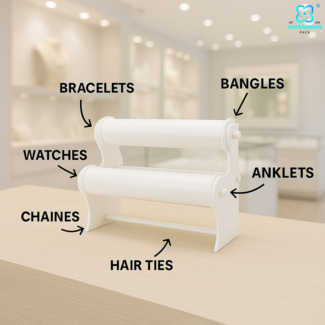 white Plastic 2 Roll Jewllery Bangle Display Stand Holder For Jewelry Storage And Jewelry Shop