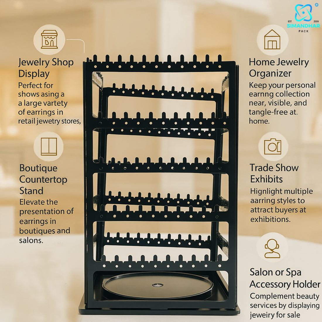 360 Degree Square Earring Stand Plastic Rotating Display (Copy)