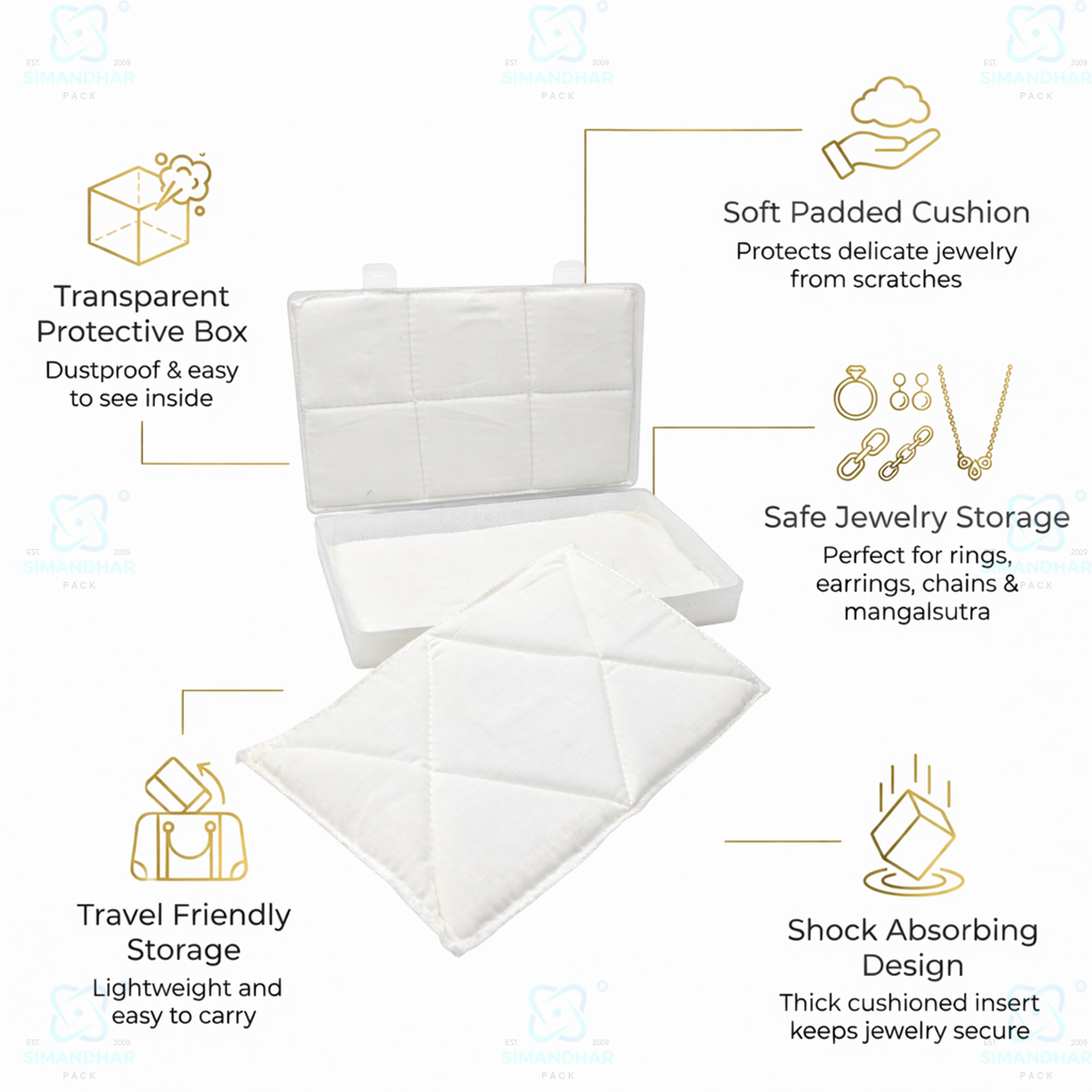 Anti Tarnish Jewellery Plastic Box with White Cotton Cushion – Jewellery Organizer for Rings & Earrings