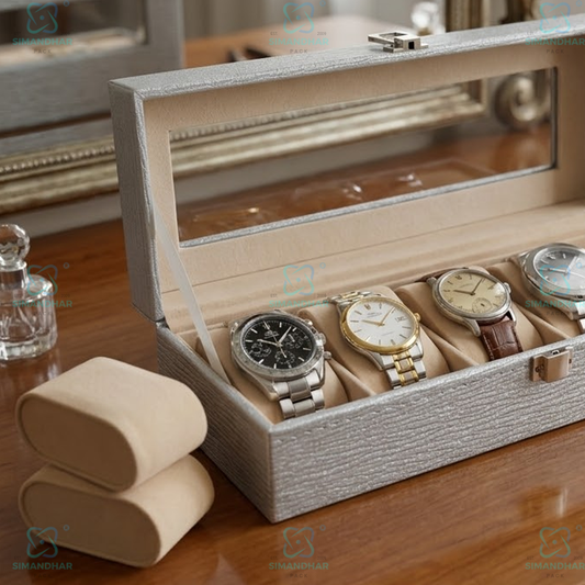 Premium PU Leather 6 Slot Watch Case for Safe Watch Storage