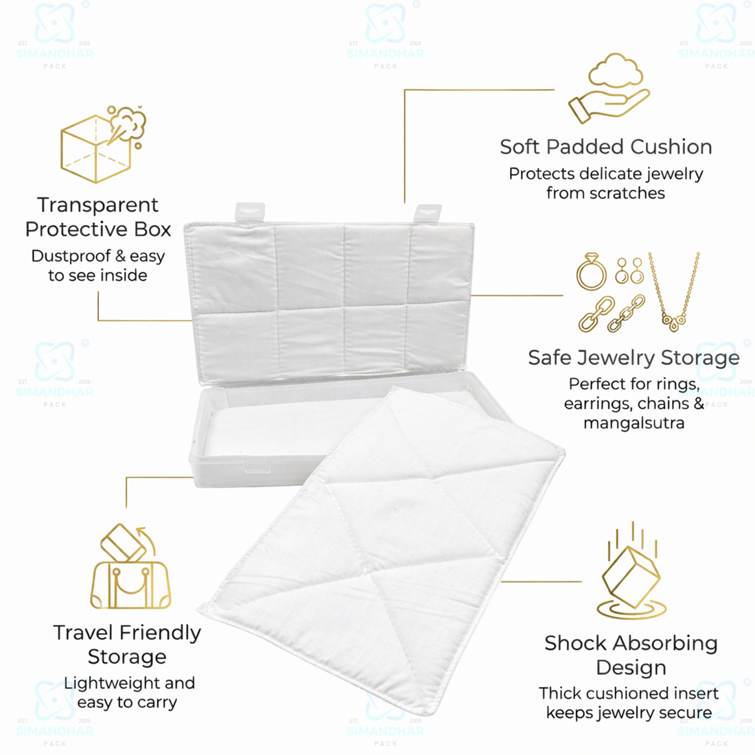 Multipurpose Plastic Jewellery Box with White Cushion Cotton Padding for Rings, Chains & Earrings