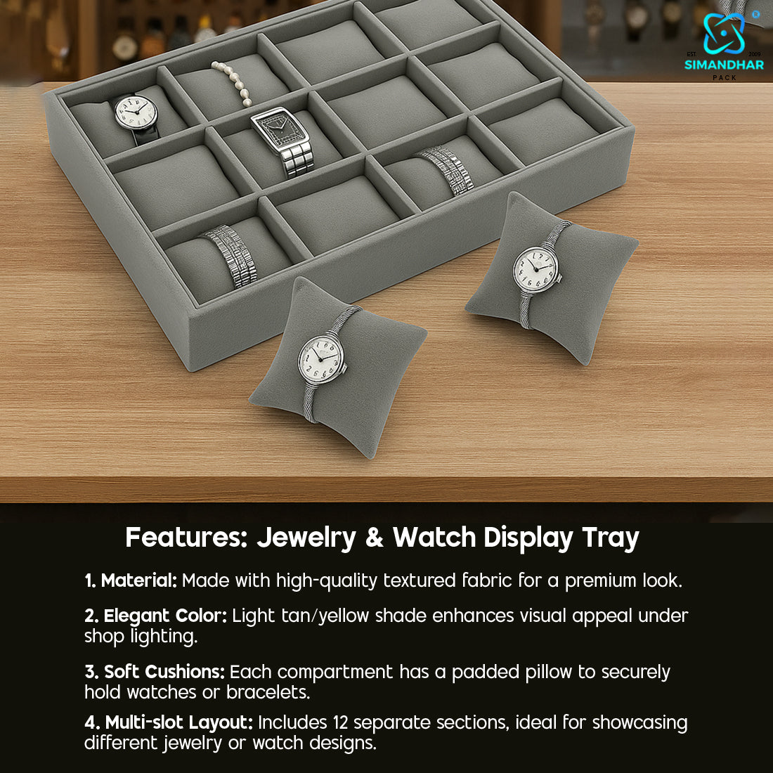 Premium Watch, Kada & Bracelet Cushion Tray for Jewellery Display