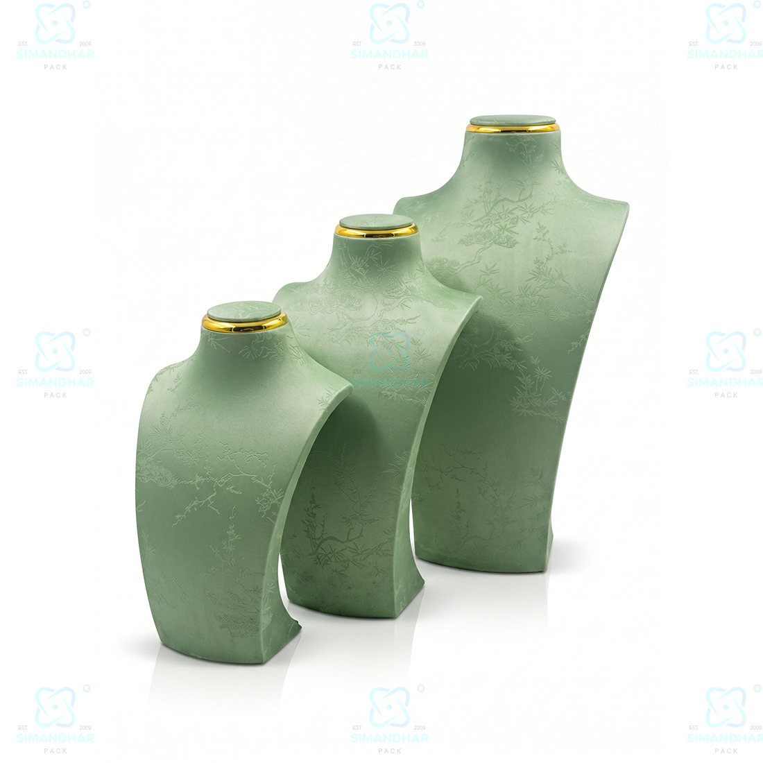 Luxury Leather Velvet Jewellery Bust Stand – Light Green Display Statue
