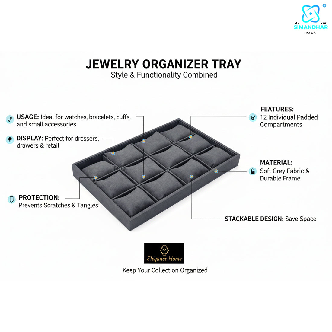 Premium Watch, Kada & Bracelet Cushion Tray for Jewellery Display