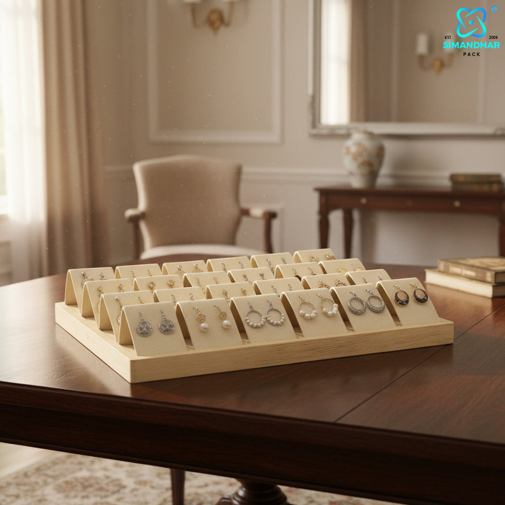 Stylish Cream Jewellery Tray for Earrings Showcase