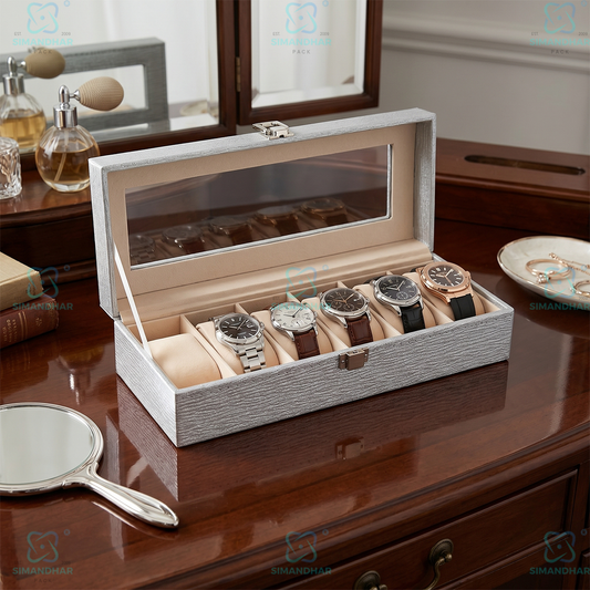 Elegant Matte Black Accessory Designer Leather Watch Storage Box with 6 Velvet Watch SlotsStand for Rings, Earrings & Necklaces (Copy)