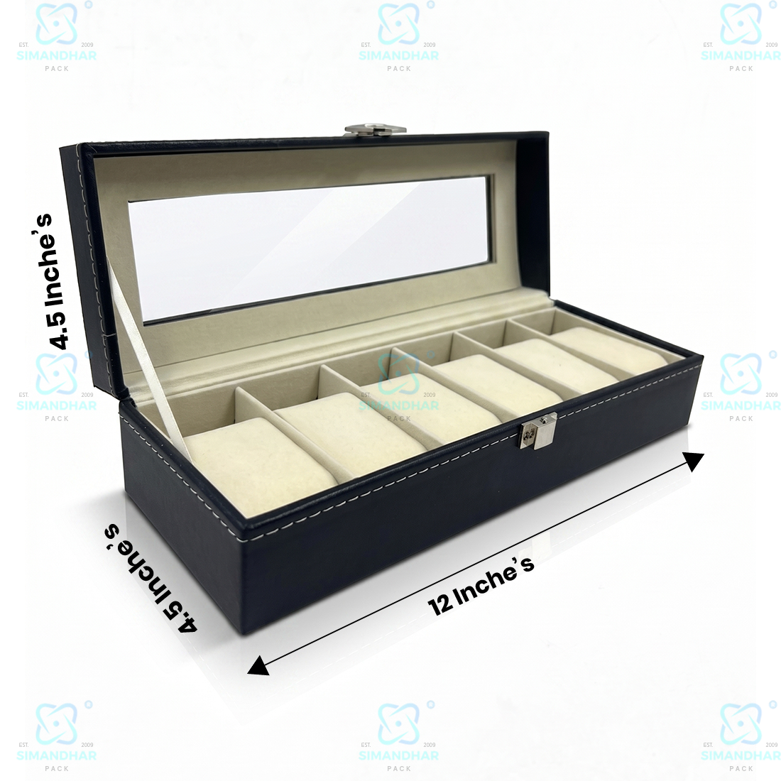 6 Grid Velvet Watch Box Organizer with Soft Cushion & Glass Lid