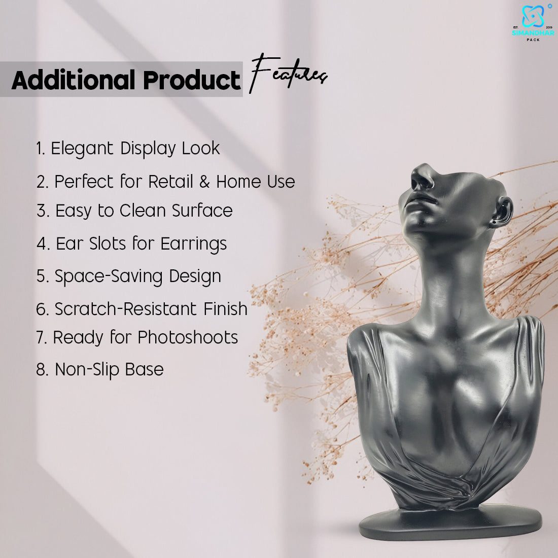 Mannequin Necklace Earring Chain Mangalsutra Display Bust Face Jewelry jewellery jewelery Holder with Golden Stand