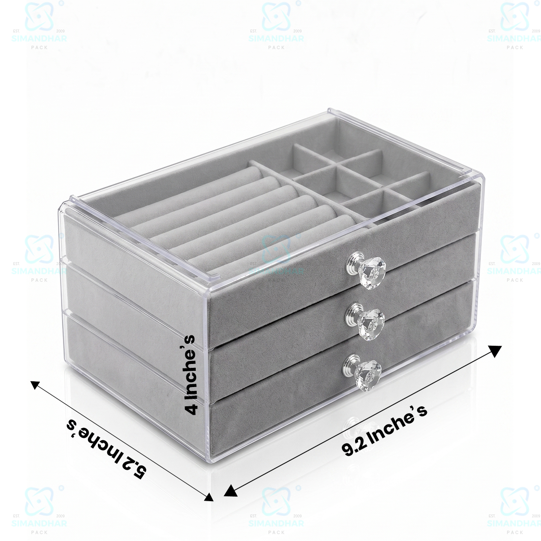 Premium 3 Tier Leather Jewellery Organizer Box with Drawer Storage for Rings, Earrings & Necklaces