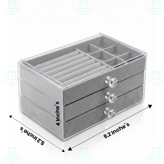 Premium 3 Tier Leather Jewellery Organizer Box with Drawer Storage for Rings, Earrings & Necklaces