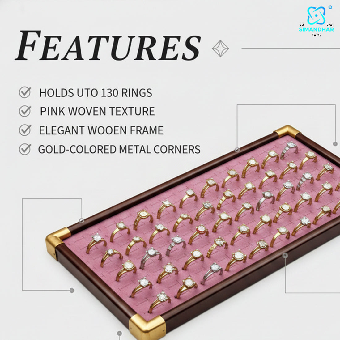 Fancy Velvet Rings Wooden Display Tray for Jewellery