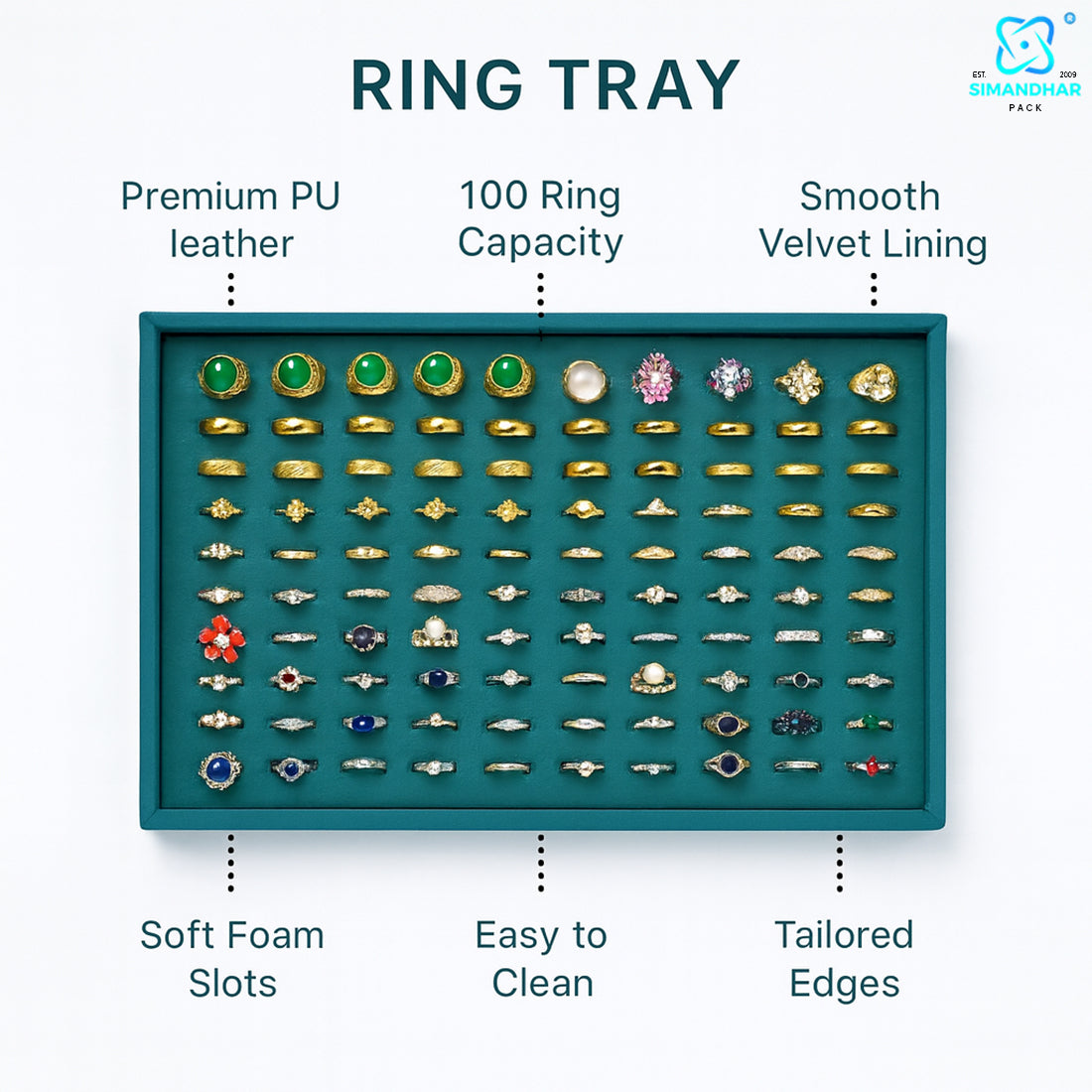 Elegant Green Jewellery Tray – Ring Arrangement