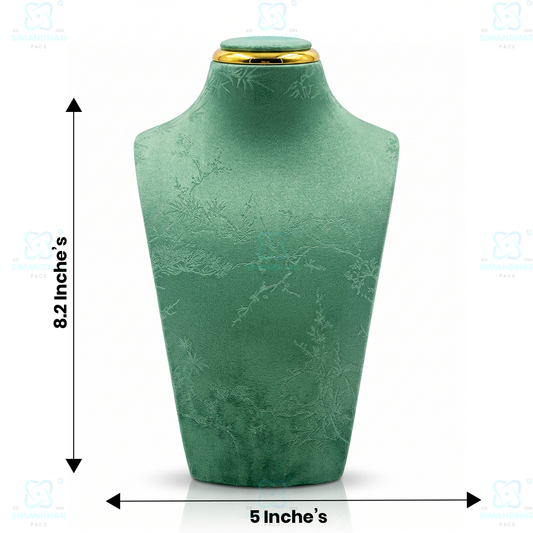 Luxury Leather Velvet Jewellery Bust Stand – Light Green Display Statue