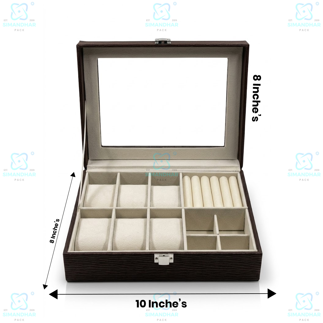 Premium Velvet Watch Storage Box with 8 Compartments & Jewellery Organizer