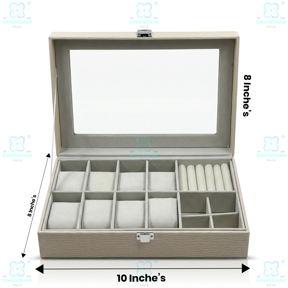 Premium Velvet Watch Storage Box with 8 Compartments & Jewellery Organizer