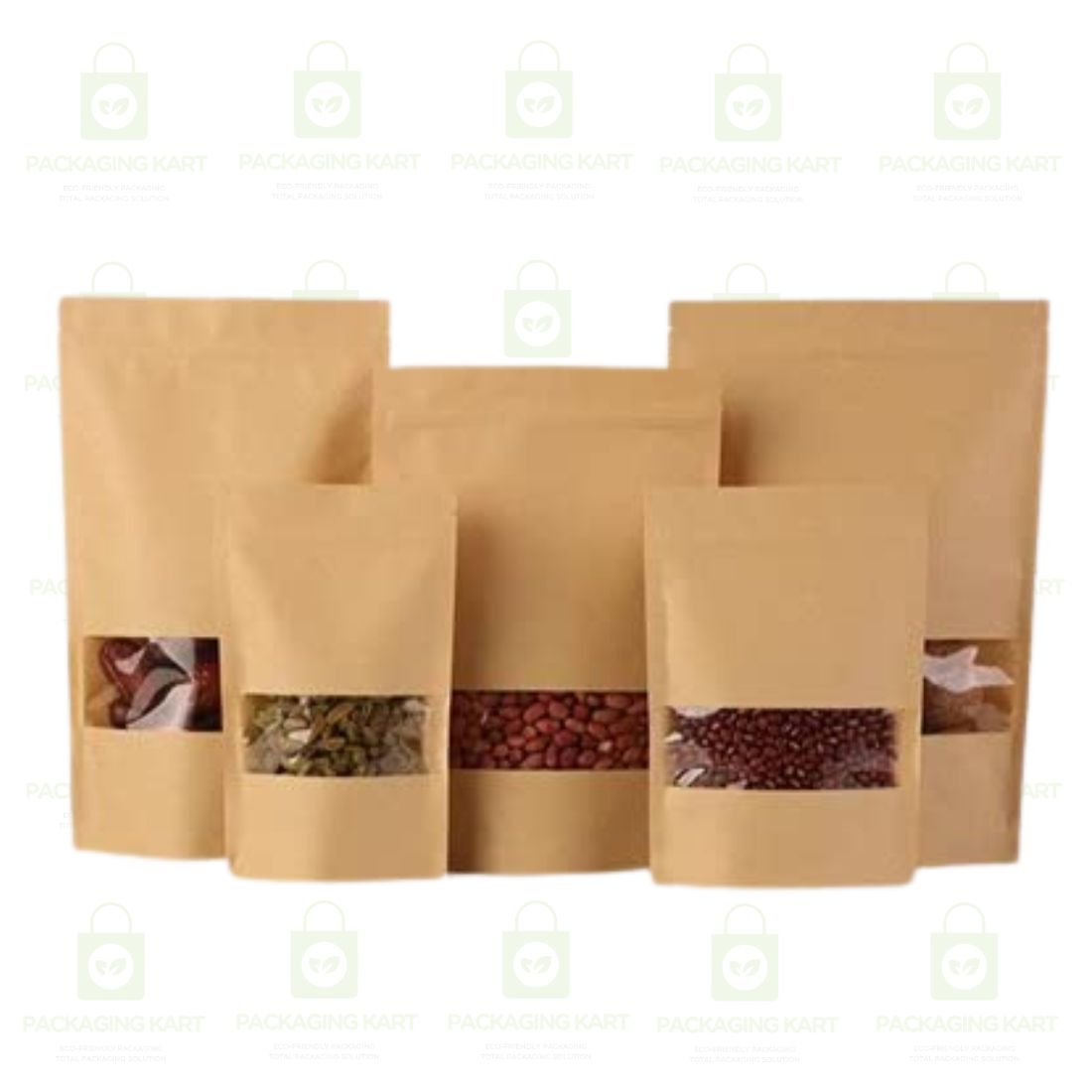 Brown Kraft Paper Zip lock Stand Up Pouches Food Grade Storage Bags with Transparent Window | Airtight Reusable for Dry Fruits, Snacks, Spices